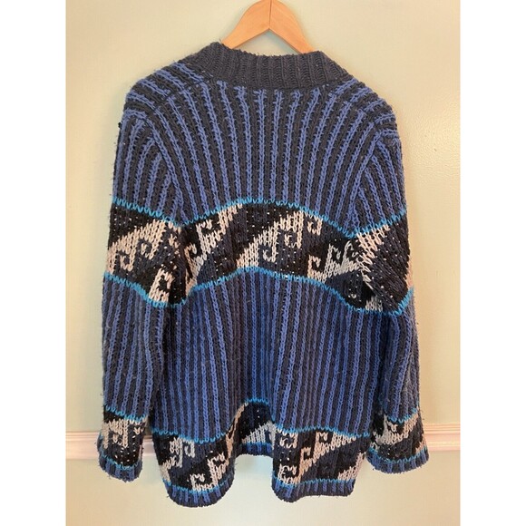 Free People Sweater M Time And Time Again Geometric Open Cardigan Medium Blue - Picture 4 of 9